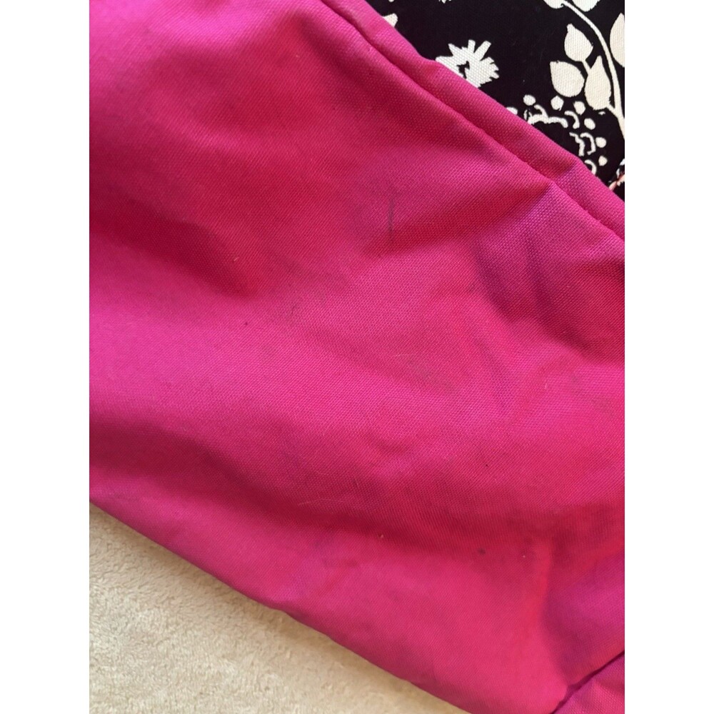 Thirty-One Large Black White Pink Canvas Floral Swirls Monogram N Purse Tote Bag - Picture 11 of 13
